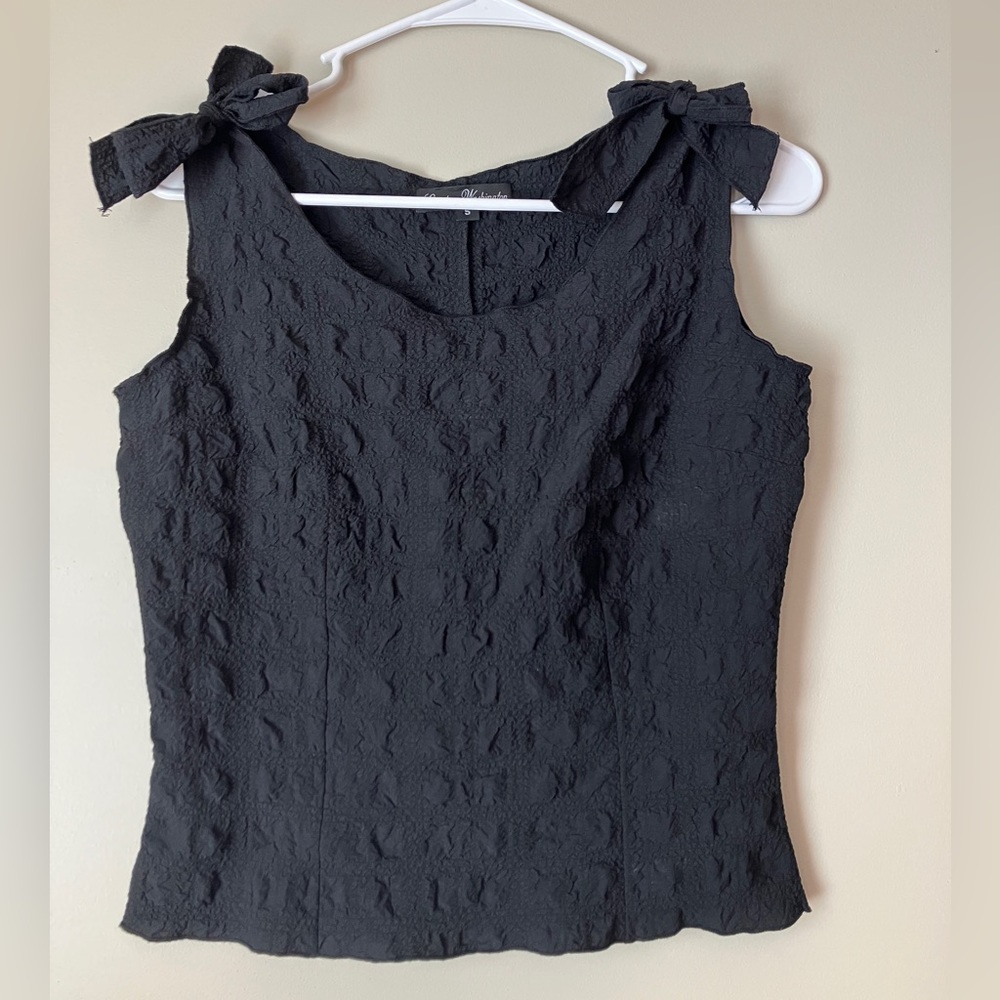 Courtney Washington Crinkle Tank Top Shaped Cropped Bows at Shoulders Small EUC